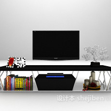 现代黑色电视柜3d模型下载