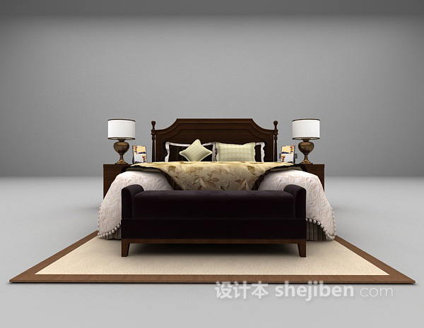 欧式风格双人床3d模型下载