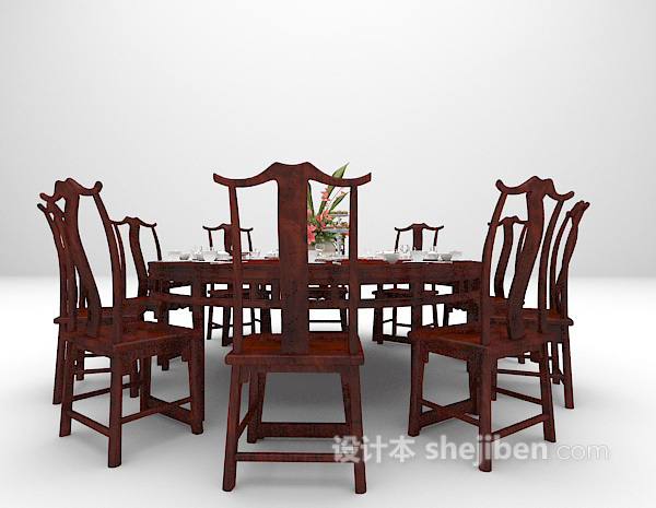中式圆形餐桌模型下载