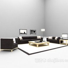 现代木质深色沙发3d模型下载