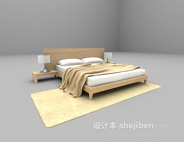 现代风格木质床免费3d模型下载