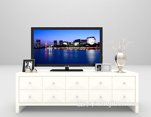 现代白色电视柜3d模型下载