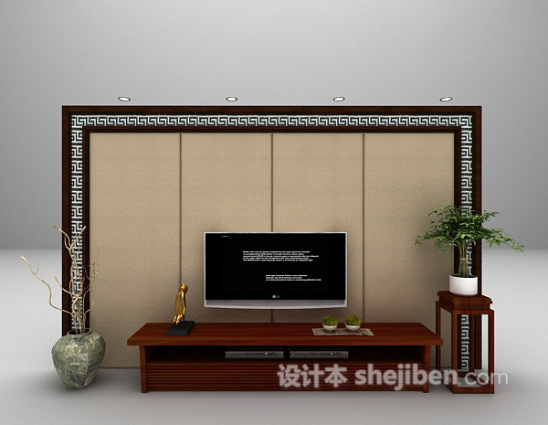 中式背景墙3d模型欣赏