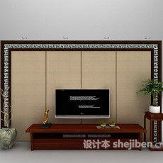 中式背景墙欣赏3d模型下载