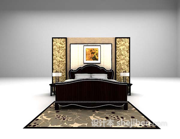 古典风格双人床3d模型下载