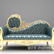 欧式蓝色贵妃椅3d模型下载