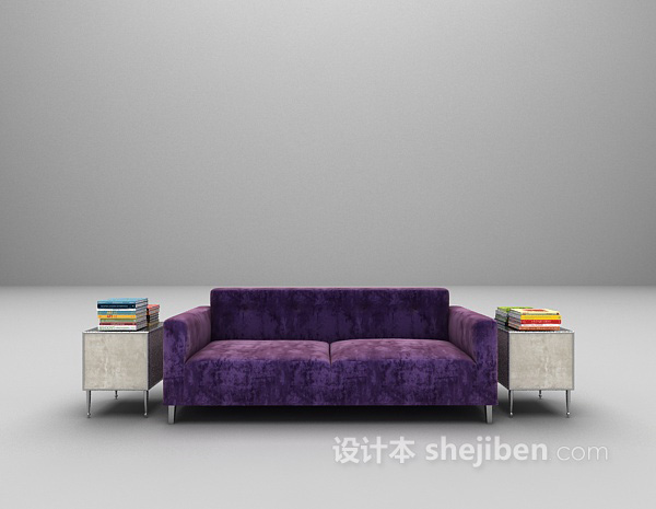 紫色布艺沙发3d模型下载