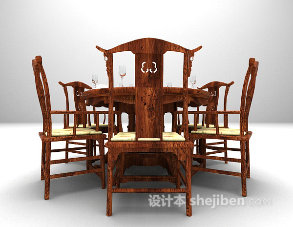 中式木质餐桌模型下载