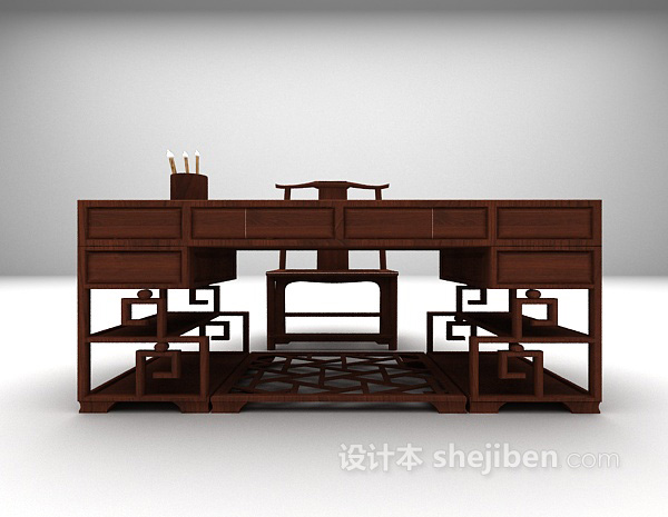 中式木质书桌推荐3d模型下载