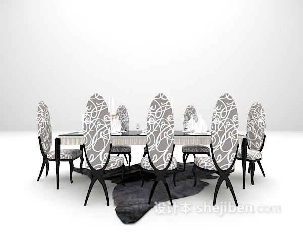 欧式大气八人餐桌模型下载 
