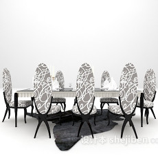 欧式大气八人餐桌 3d模型下载