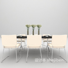 现代六人位餐桌3d模型下载