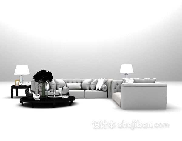 灰色系组合沙发3d模型下载