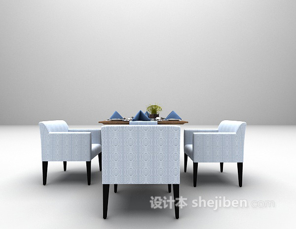 蓝色简易桌椅3d模型下载