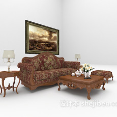 欧式木质沙发3d模型下载