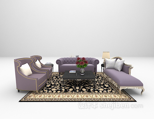 紫色皮沙发3d模型下载