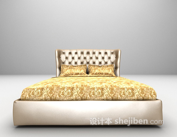 金色双人床具3d模型下载