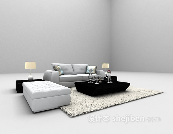 浅色皮质沙发3d模型下载