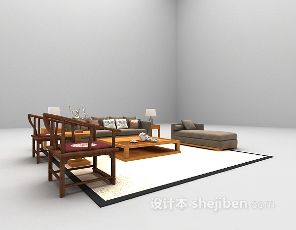 木质组合沙发3d模型下载