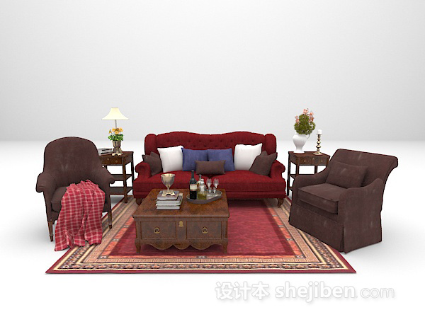 欧式深色沙发3d模型下载
