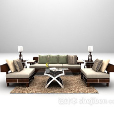 田园风格木质沙发3d模型下载