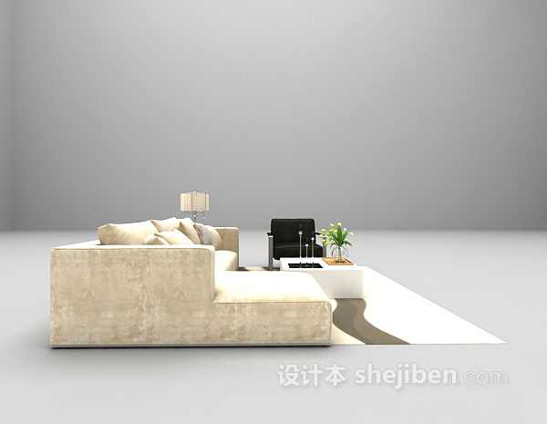 现代风格现代浅色沙发组合3d模型下载