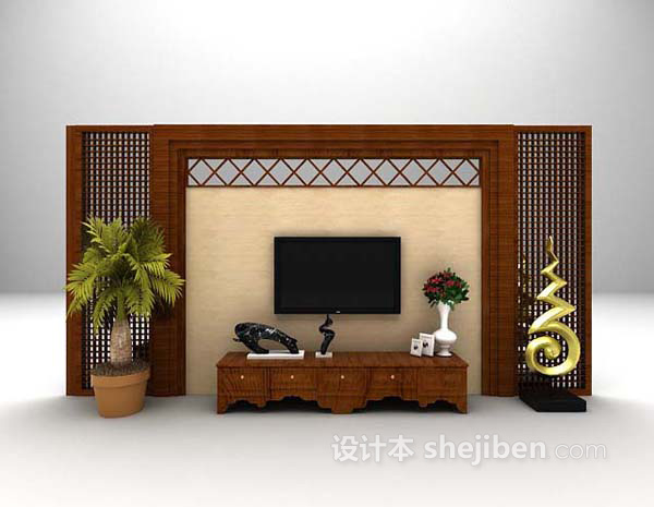 棕色电视墙3d模型下载