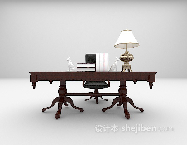 棕色书桌3d模型下载