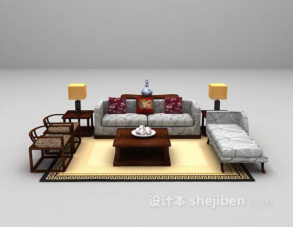 设计本中式沙发max3d模型下载