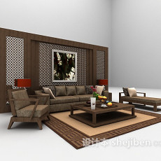 木质沙发组合3d模型下载