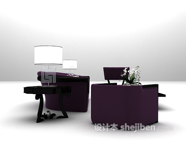 紫色沙发组合3d模型