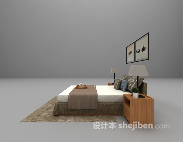 设计本灰色床具3d模型下载