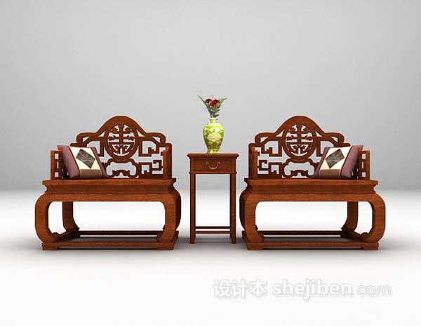 中式桌椅组合免费3d模型下载