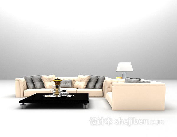浅色沙发组合3d模型下载