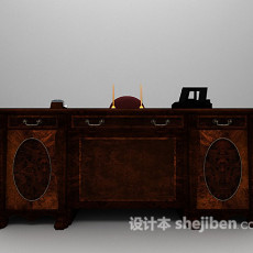 欧式棕色办公桌椅组合欣赏3d模型下载