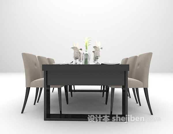 黑色现代餐桌组合3d模型欣赏