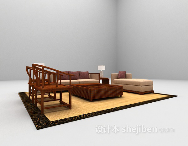 中式组合沙发3d模型