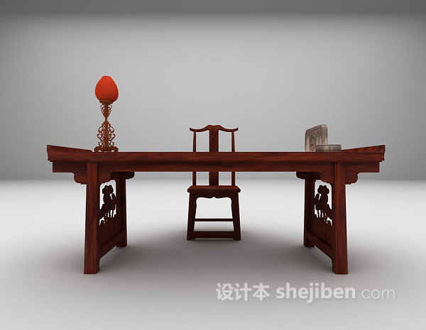 中式木质书桌模型下载