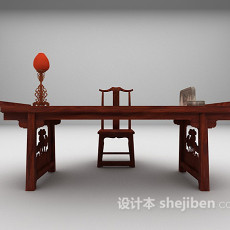 中式木质书桌3d模型下载