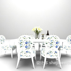 欧式白色餐桌3d模型下载