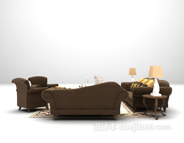 棕色布艺沙发3d模型下载
