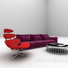 现代红色沙发3d模型下载
