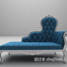 蓝色欧式贵妃椅3d模型下载