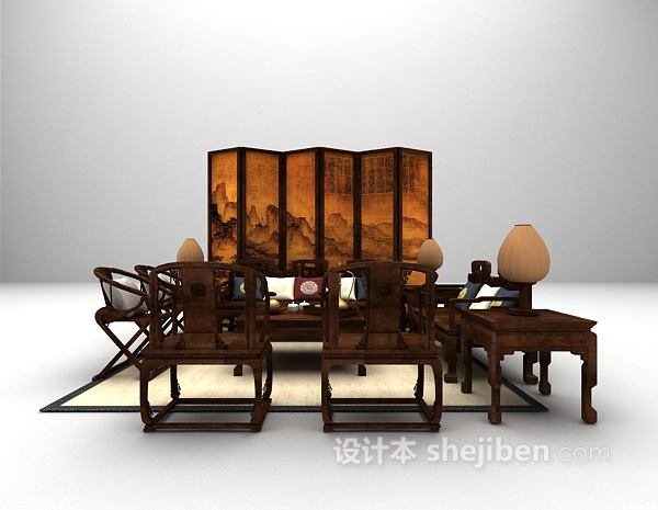 中式组合沙发3d模型大全