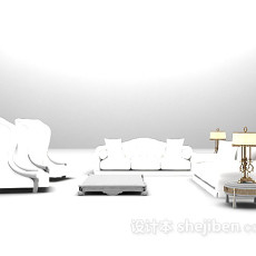 白色欧式沙发3d模型下载