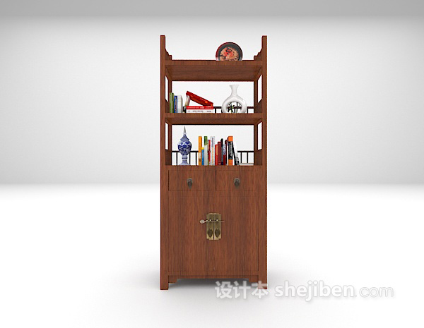 中式书柜3d模型下载