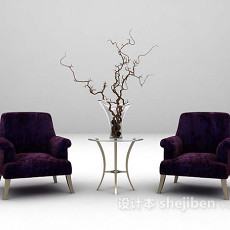 紫色布艺桌椅组合大全3d模型下载