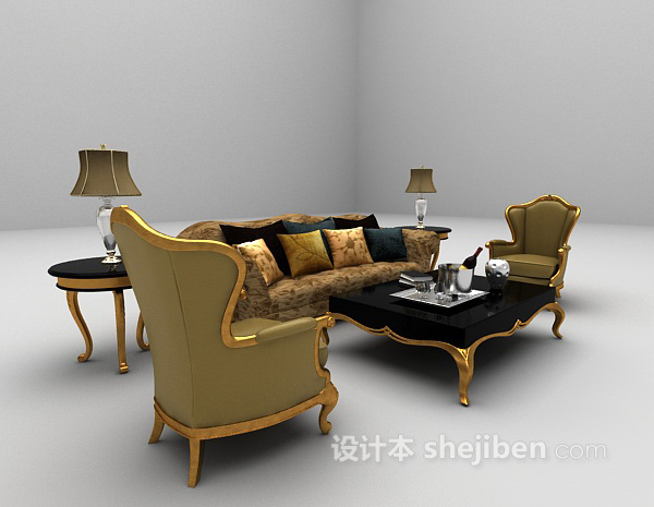 欧式风格欧式棕色沙发组合3d模型下载
