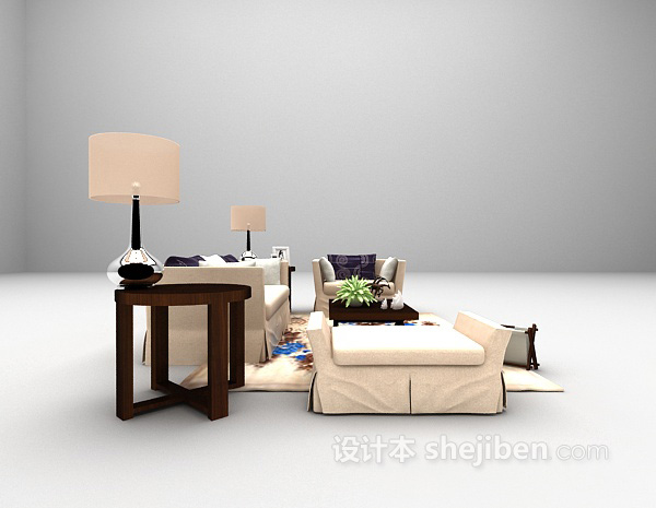 设计本田园风格沙发组合3d模型下载