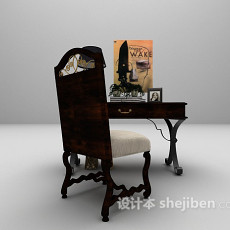 欧式古典书桌椅组合3d模型下载